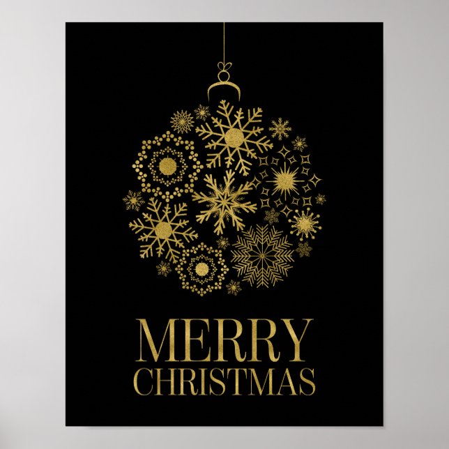 Ornamento em Floco de Neve Dourado Poster de Natal (Frente)