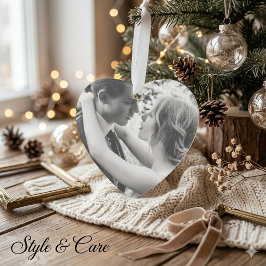 Ornamento em Forma de Coração com Foto de Casal de
