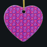 Ornamento em forma de coração, Corações Magenta e<br><div class="desc">Um ornamento pingente muito bonito em forma de coração,  com corações e padrão de flores,  em tons de magenta,  rosa,  azul e roxo.</div>