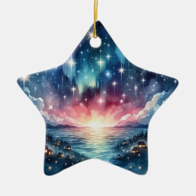Ornamento em forma de estrela de Natal, noite estr (Frente)