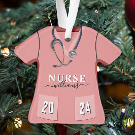 Ornamento Enfermeira Esfrega Camisa Rosa Estetoscópio Natal