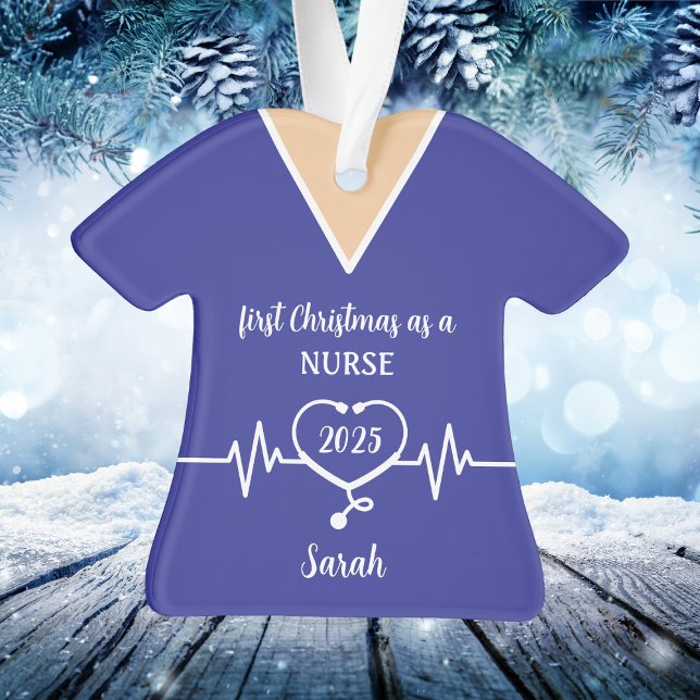 Ornamento Enfermeira Personalizada Blue Scrubs Natal (Personalized Nurse Blue Scrubs Christmas Ornament
)