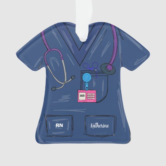 Ornamento Enfermeira Personalizada de Marinho Bonita Scrub N (Frente)