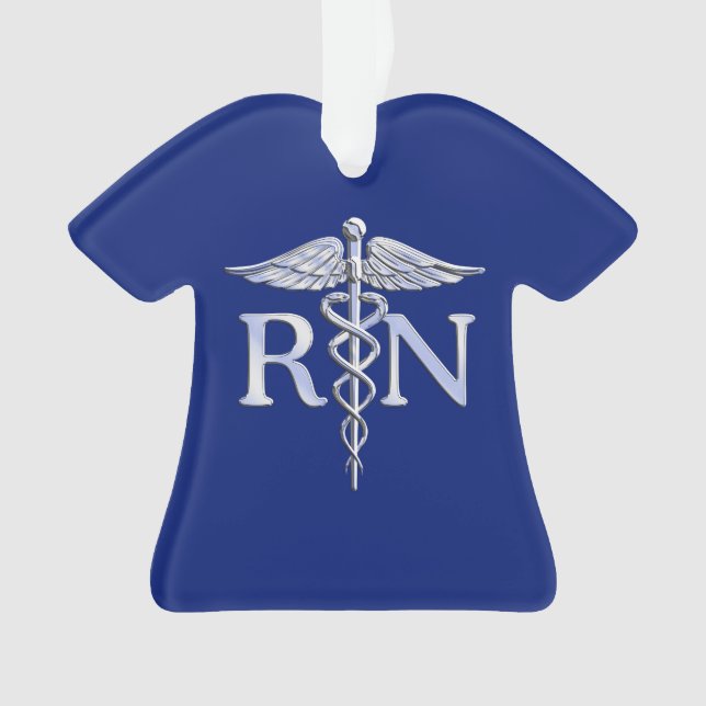 Ornamento Enfermeira Registrada RN Silver Caduceus em Azul M (Frente)