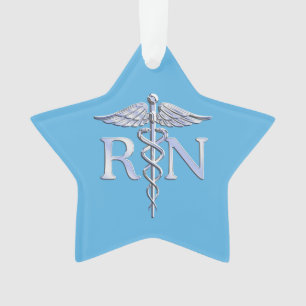 Ornamento Enfermeira Registrada RN Silver Caduceus em Baby B