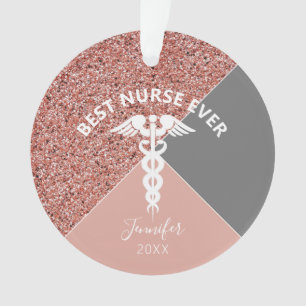 Ornamento Enfermeira Rosa de Medicina Nome de Natal Glitter