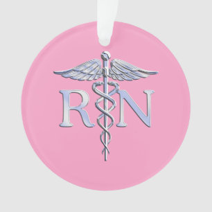 Ornamento Enfermeiro Registrado RN Caduceus na Rosa claro