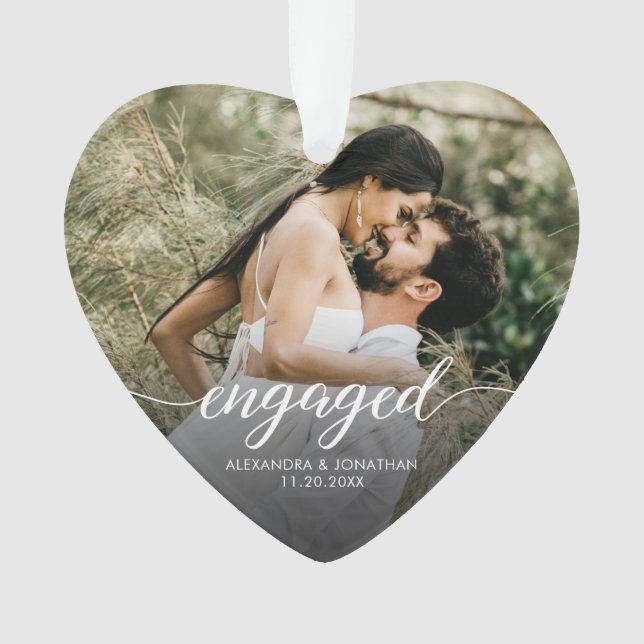 Ornamento Engaged Modern script Personalized photo keepsake (Frente)