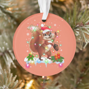 Ornamento Engraçado Esquilo Decoração de Natal Santa Hat Xma