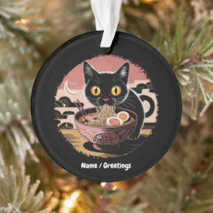 Ornamento Engraçado Kawaii Gato Comendo Ramen Noodles Animes