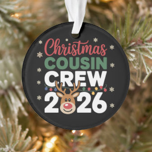 Ornamento Equipe de Primos de Natal 2026 Rena Flocos de Neve