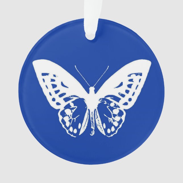 Ornamento Esboço da borboleta, azul de cobalto e branco (Frente)