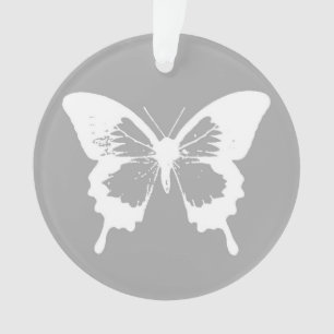 Ornamento Esboço da borboleta, cinza de prata e branco