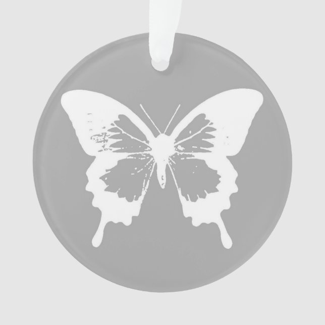 Ornamento Esboço da borboleta, cinza prateada e branco (Frente)
