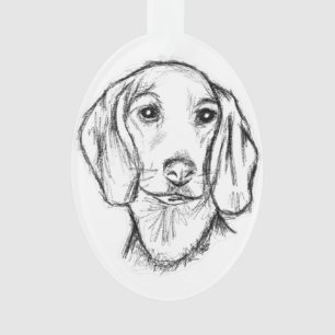Ornamento esboço desenhado à mão de cachorro dachshund preto