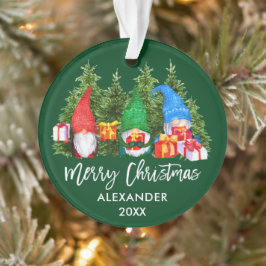 Ornamento Escova de Natal Gnomos de Aquarela Verde