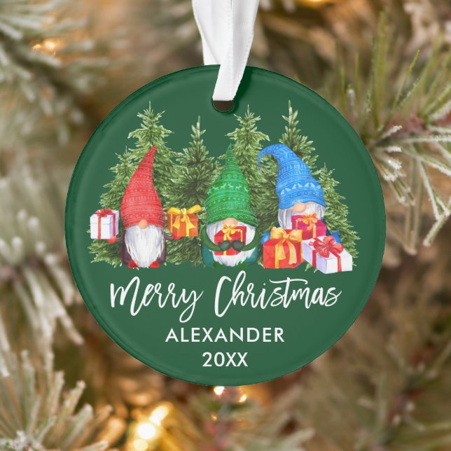 Ornamento Escova de Natal Gnomos de Aquarela Verde (Árvore)