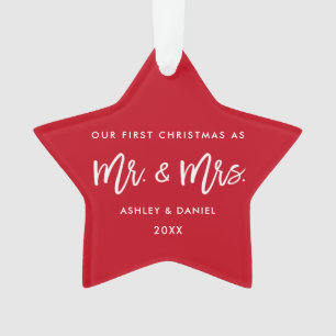 Ornamento Escrita de Pincel Moderna Primeiro Natal Sr. Star