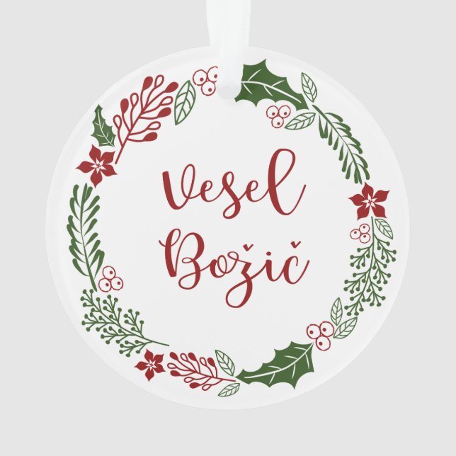 Ornamento Esloveno Feliz Natal Wreath, Vesel Božič (Verso)