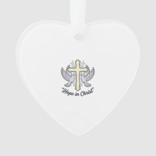 Ornamento Esperança em Cristo Pombo Cruz Design Cristão Vint