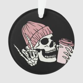 Ornamento Esqueleto com Chapéu e Bebida numa