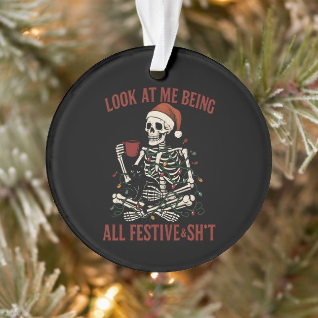 Ornamento Esqueleto de Papai Noel com Gato Feriado Snark (Árvore)