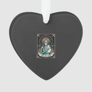 Ornamento Esqueleto de Senhora de Gatos Tarot Floral Gótico