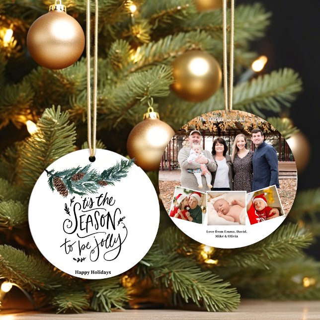 Ornamento Esta É A Época De Jolly Pine Cone Colagem Fotográf (Criador carregado)