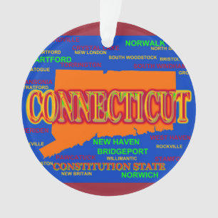 Ornamento Estado de mapa de Connecticut, New Haven, Hartford