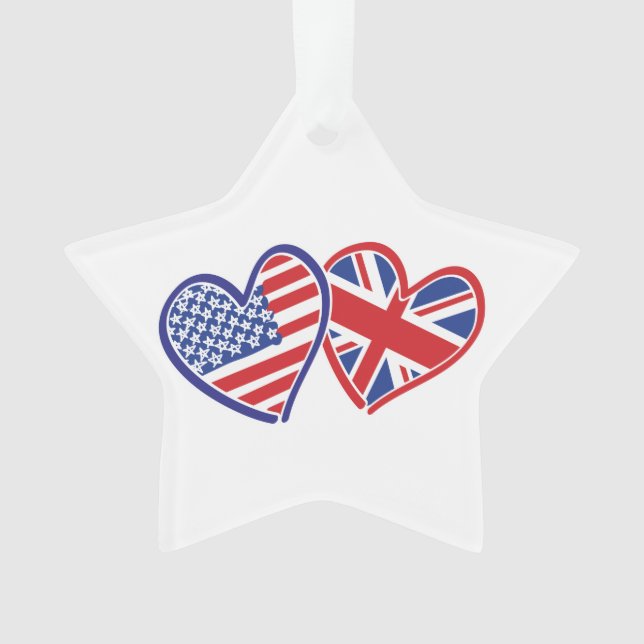 Ornamento Estados Unidos e Reino Unido Flag Hearts (Frente)