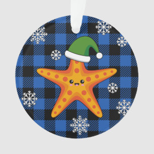 Ornamento Estaleiro do Natal Kawaii no padrão azul de búfalo