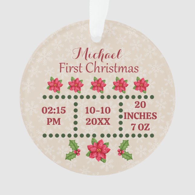 Ornamento Estatísticas de nascimento de novo bebê Natal, Anú (Frente)