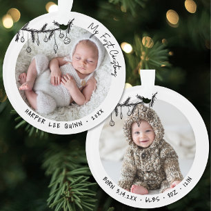 Ornamento Estatísticas Personalizadas do Bebê Minha Primeira