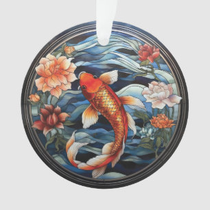 Ornamento Estilo de Vidro Asiático Koi Fish e Camellias