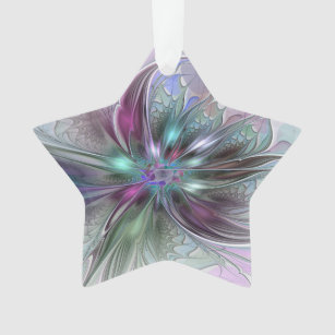 Ornamento Estrela Abstrato de Flor Fractal Colorida Fantasy