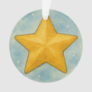 Ornamento Estrela de Natal Dourada no Céu Nevado