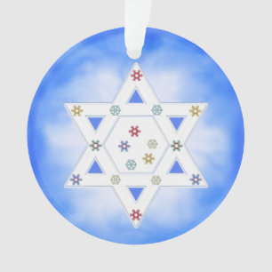 Ornamento Estrela e flocos de neve de Hanukkah azuis