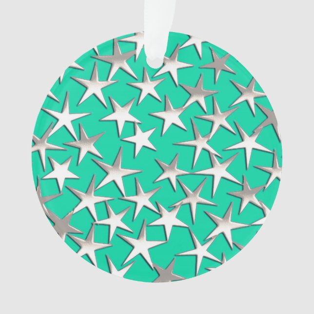 Ornamento Estrelas prateadas na turquesa (Frente)
