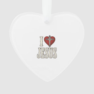 Ornamento Eu Amo Jesus Gravura Vintage Camisa de Fé Design_