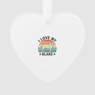 Ornamento Eu Amo Meu Cachorro Blake Design de Gravura Retro_