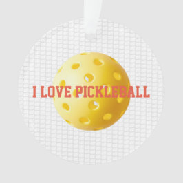 Ornamento EU AMO PICKLEBALL Esporte Divertido Texto de Bola 
