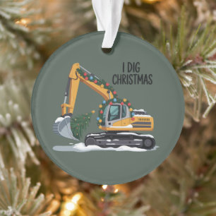 Ornamento Eu Cavo Escavadeira De Natal Menino Do Papai Noel 