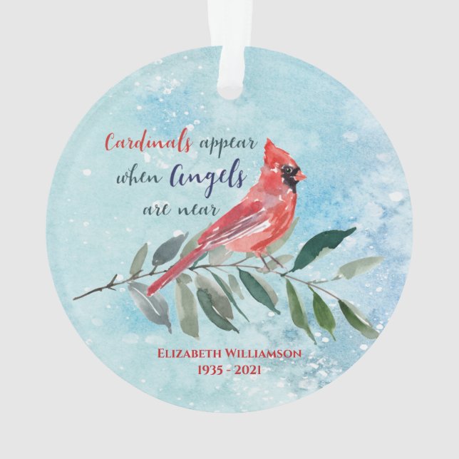 Ornamento Eucalyptus Cardinals Watercolor Memorial de Natal (Verso)