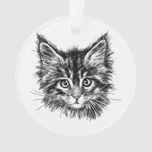 Ornamento Face de Kitten Preta e Branca