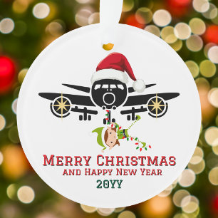 Ornamento Fada bonita no avião e chapéu de Papai Noel, Natal
