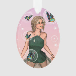 Ornamento Fada Borboleta Brilhante Arte de Fantasia