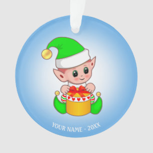 Ornamento Fada de Natal Fofo, Nome Personalizado em Azul Cla