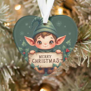 Ornamento Fada de Natal Fofo Segurando Placa Alegre Verde
