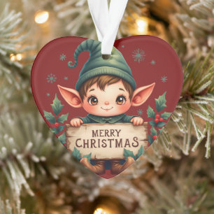 Ornamento Fada de Natal Fofo Segurando Placa Alegre Vermelha