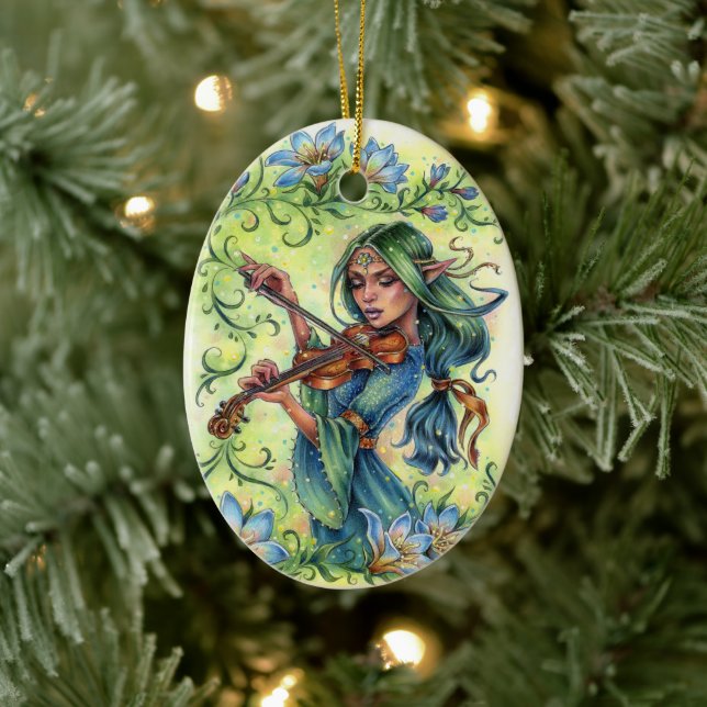 Ornamento Fada Elf Violin Fairy Night Fiddler (Árvore)